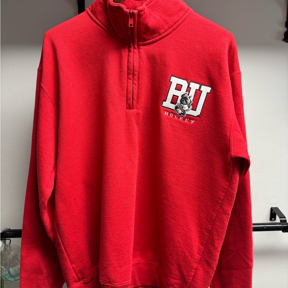 Boston University (BU) Hockey Red 1/2 Zip Sweater